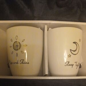 Set of Cream/White Coffee/Tea Mugs with Sun and Moon Design